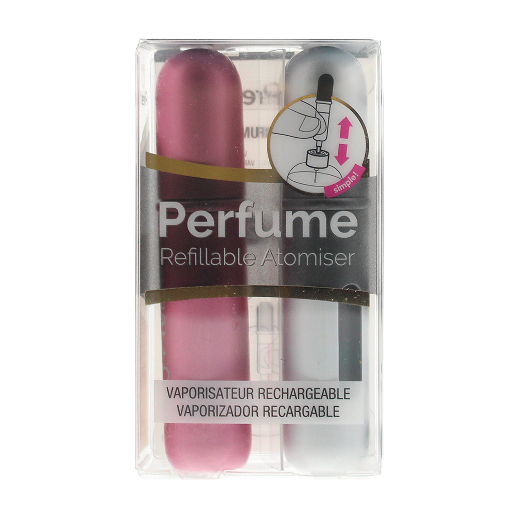 Pressit Refillable Perfume Atomiser Duo Pack - Silver & Pink