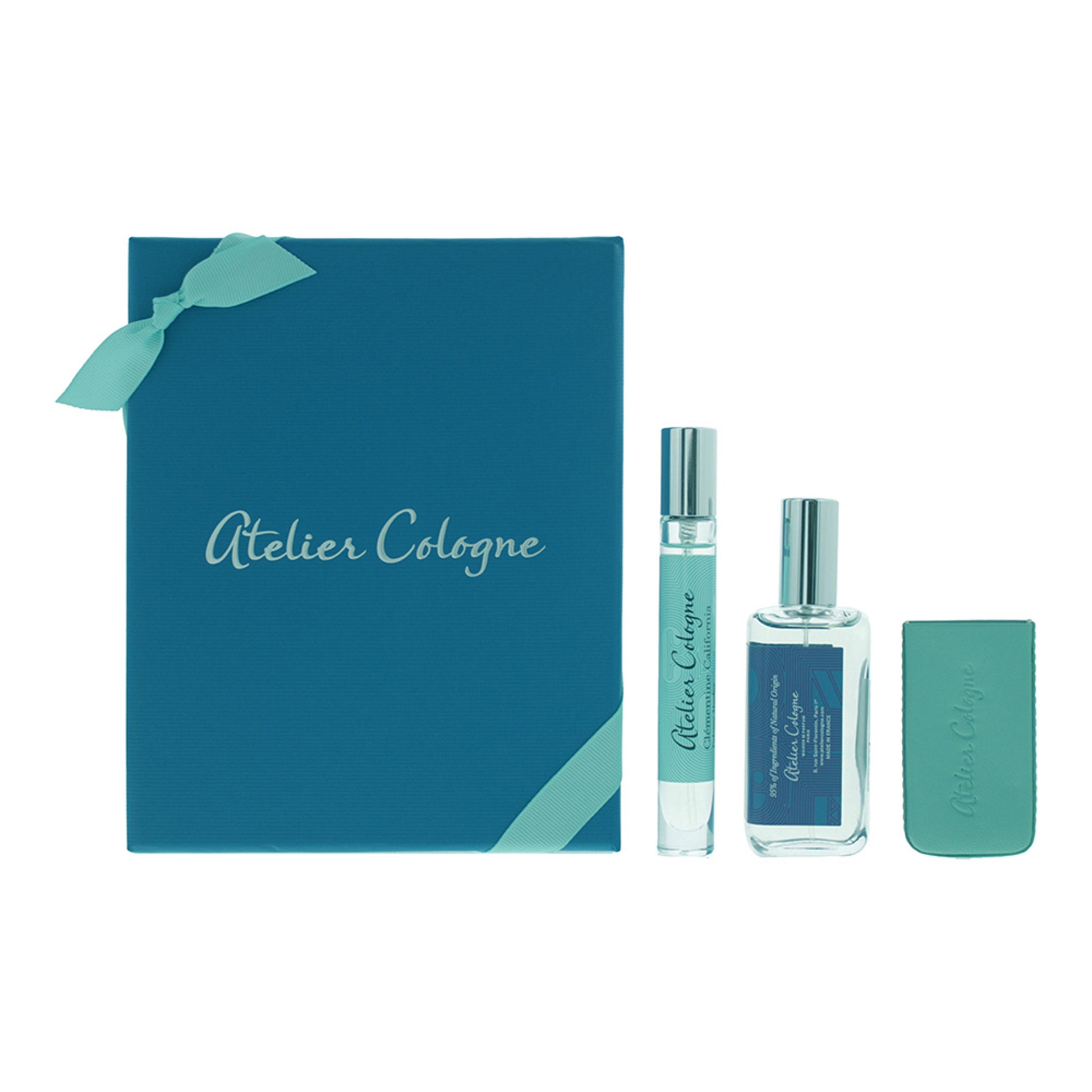 Atelier Cologne Gift Set 30ml Patchouli Riviera Cologne Absolue (Pure Perfume) + 10ml Clémentine California Cologne Absolue (Pure Perfume) + Leather Case