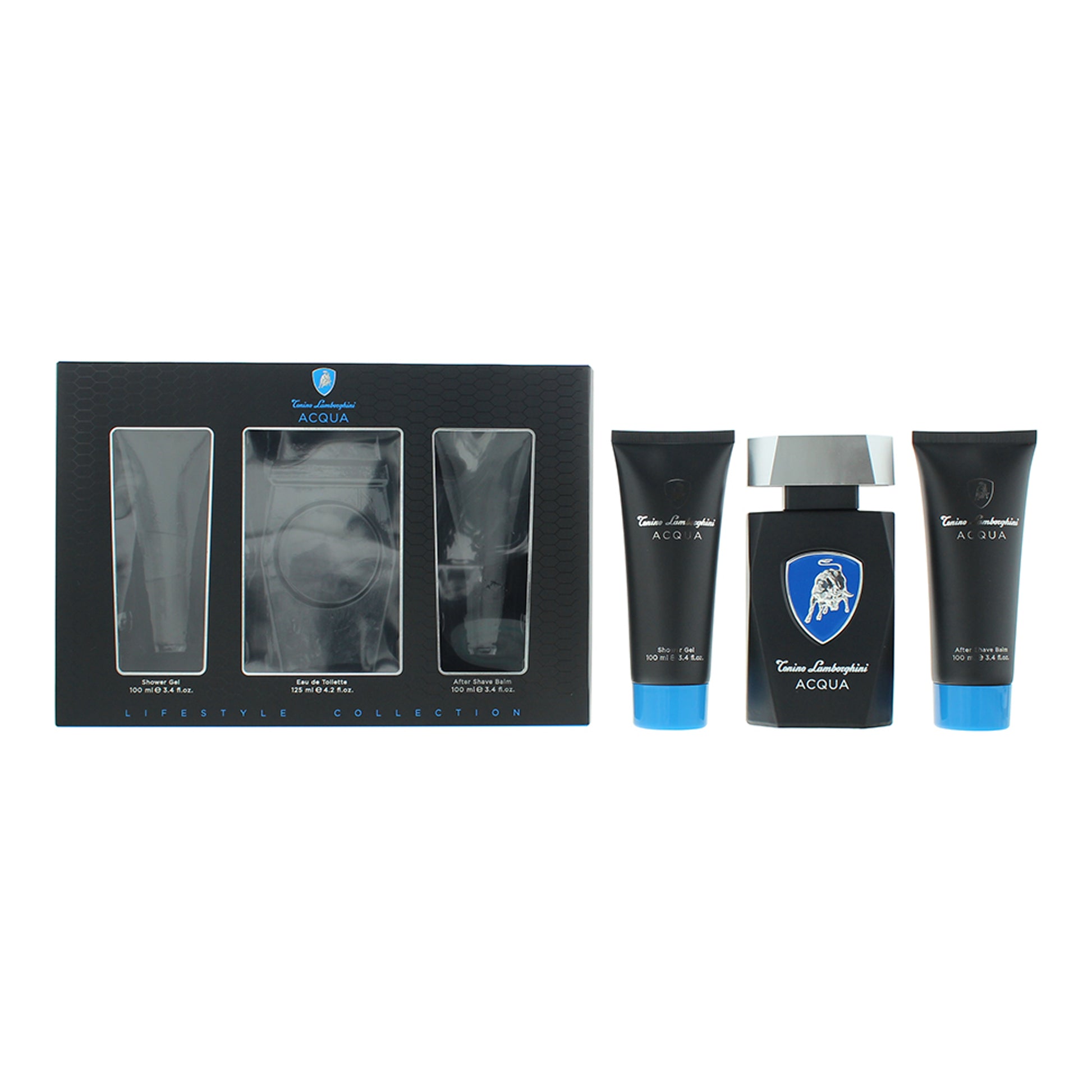 Lamborghini Acqua Gift Set 125ml EDT + 100ml Shower Gel + 100ml Aftershave Balm