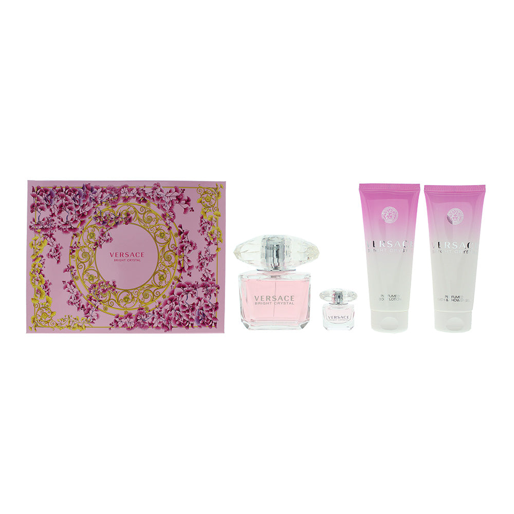 Versace Bright Crystal Gift Set 90ml EDT + 100ml Body Lotion + 100ml Shower Gel + 5ml EDT