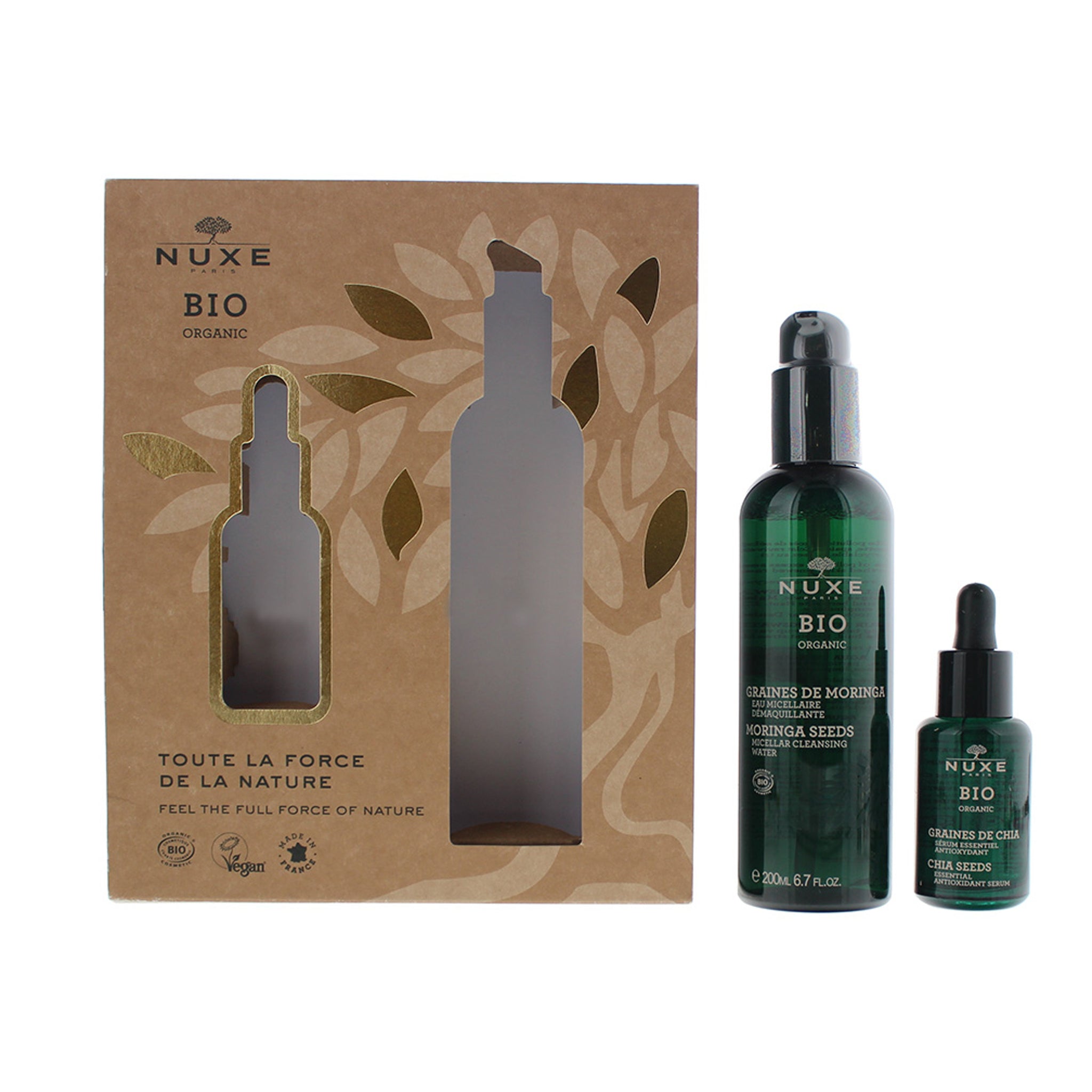 Nuxe Bio Organic Gift Set 30ml Chia Seeds Essential Antioxidant Serum + 200ml Moringa Seeds Micellar Cleansing Water