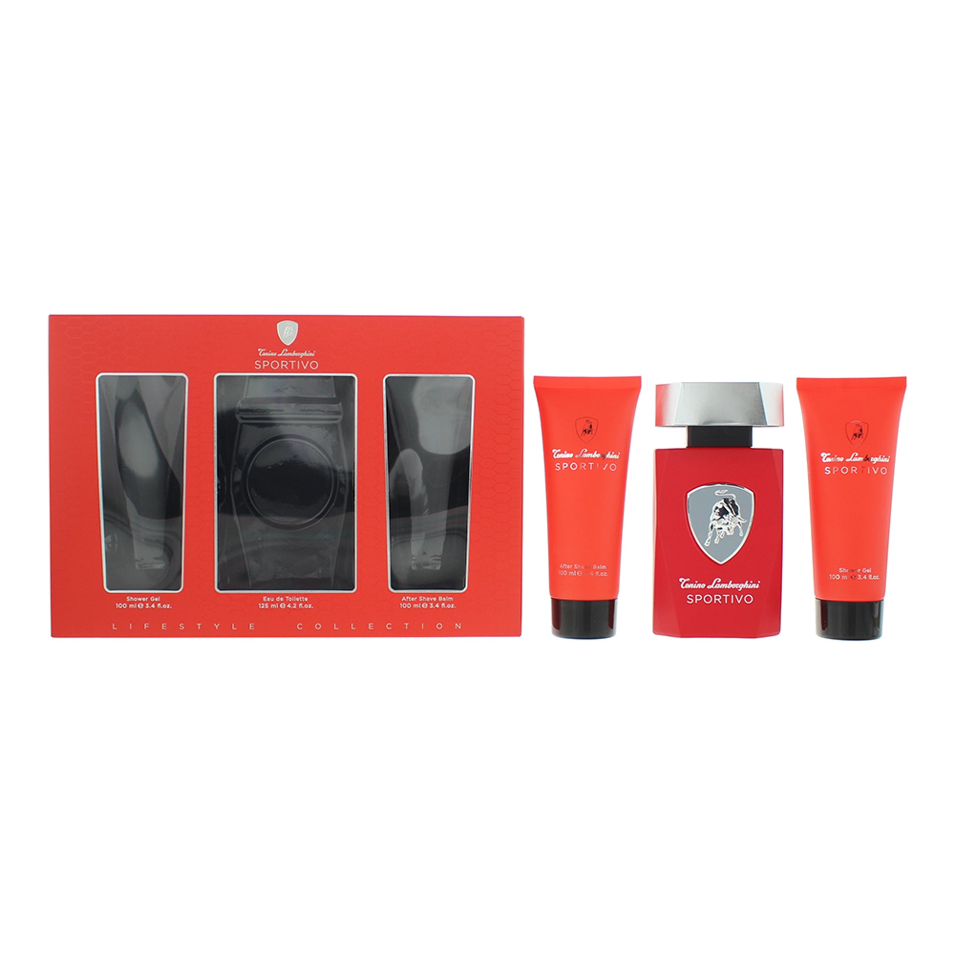 Lamborghini Sportivo Gift Set 125ml EDT Spray + 100ml Shower Gel + 100ml Aftershave Balm