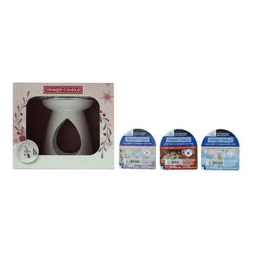 Yankee Candle Wax Melt Warmer Gift Set Ceramic Wax Melt Burner + 3 x 28g Wax Melts (Snow Globe Wonderland, Snowflake Kisses and Peppermint Pinwheels)