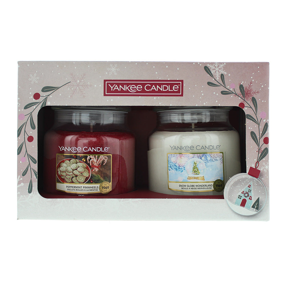 Yankee Candle Gift Set 411g Peppermint Pinwheels Candle + 411g Snow Globe Wonderland Candle