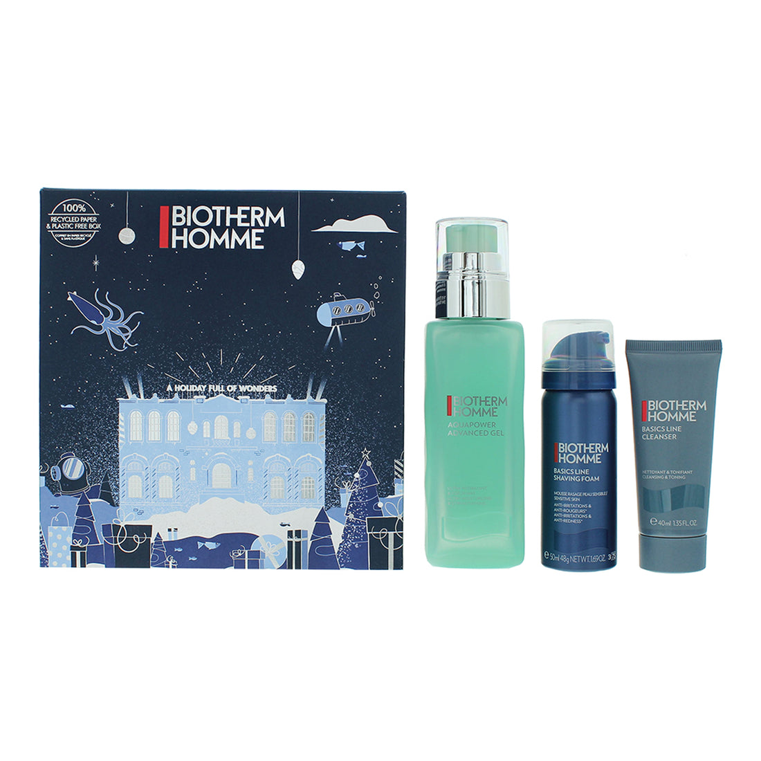 Biotherm Homme Aquapower Gift Set 75ml Aquapower Advanced Gel + 4ml Basic Line Cleanser + 50ml Foam Shaver