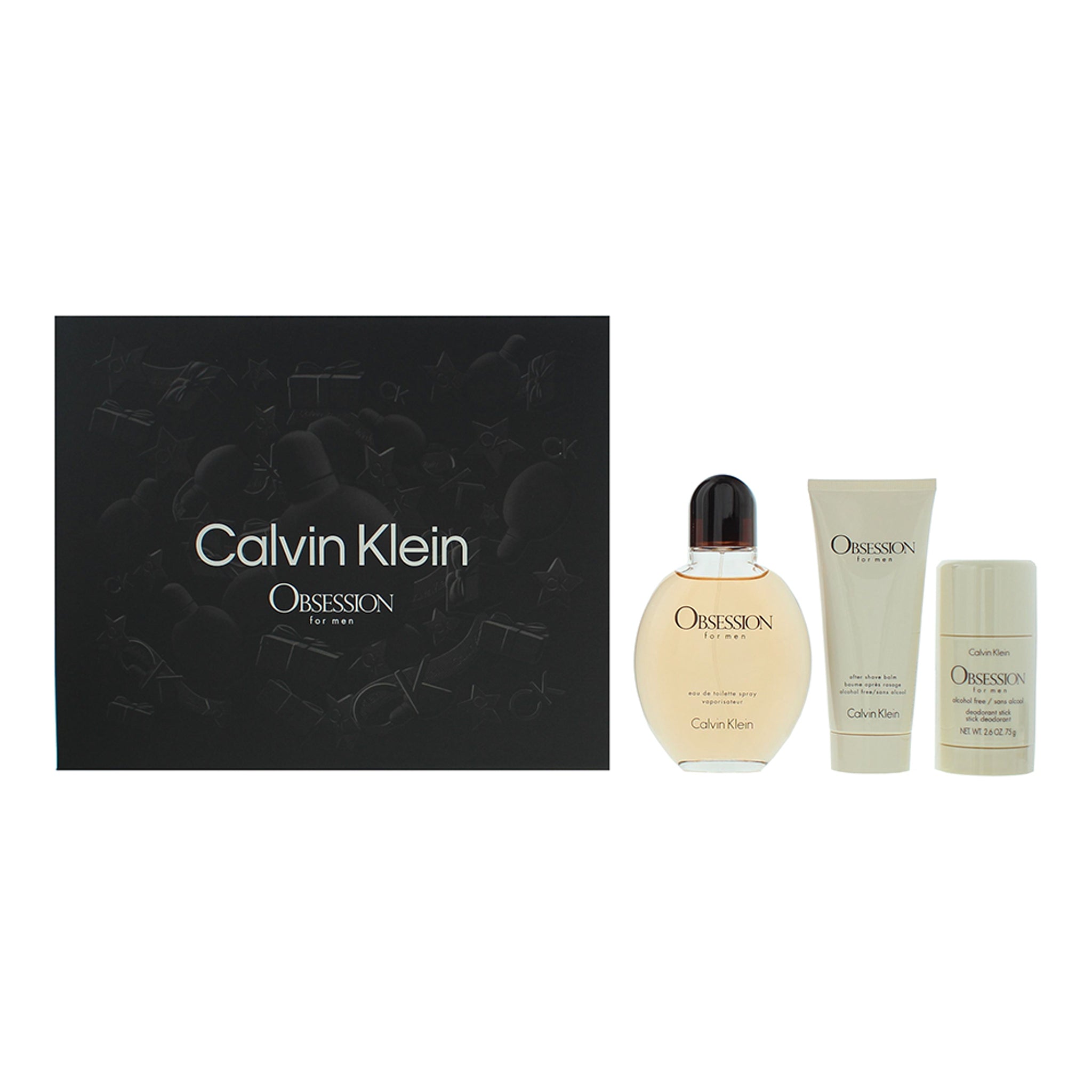 Calvin Klein Obsession Gift Set 125ml EDT + 75ml Aftershave Balm + 75g Deodorant Stick