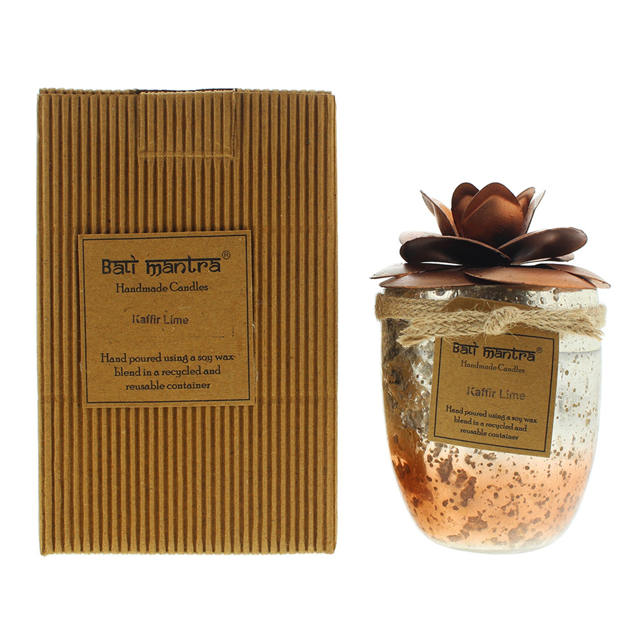 Bali Mantra Camellia Glass Copper Candle - Kaffir Lime