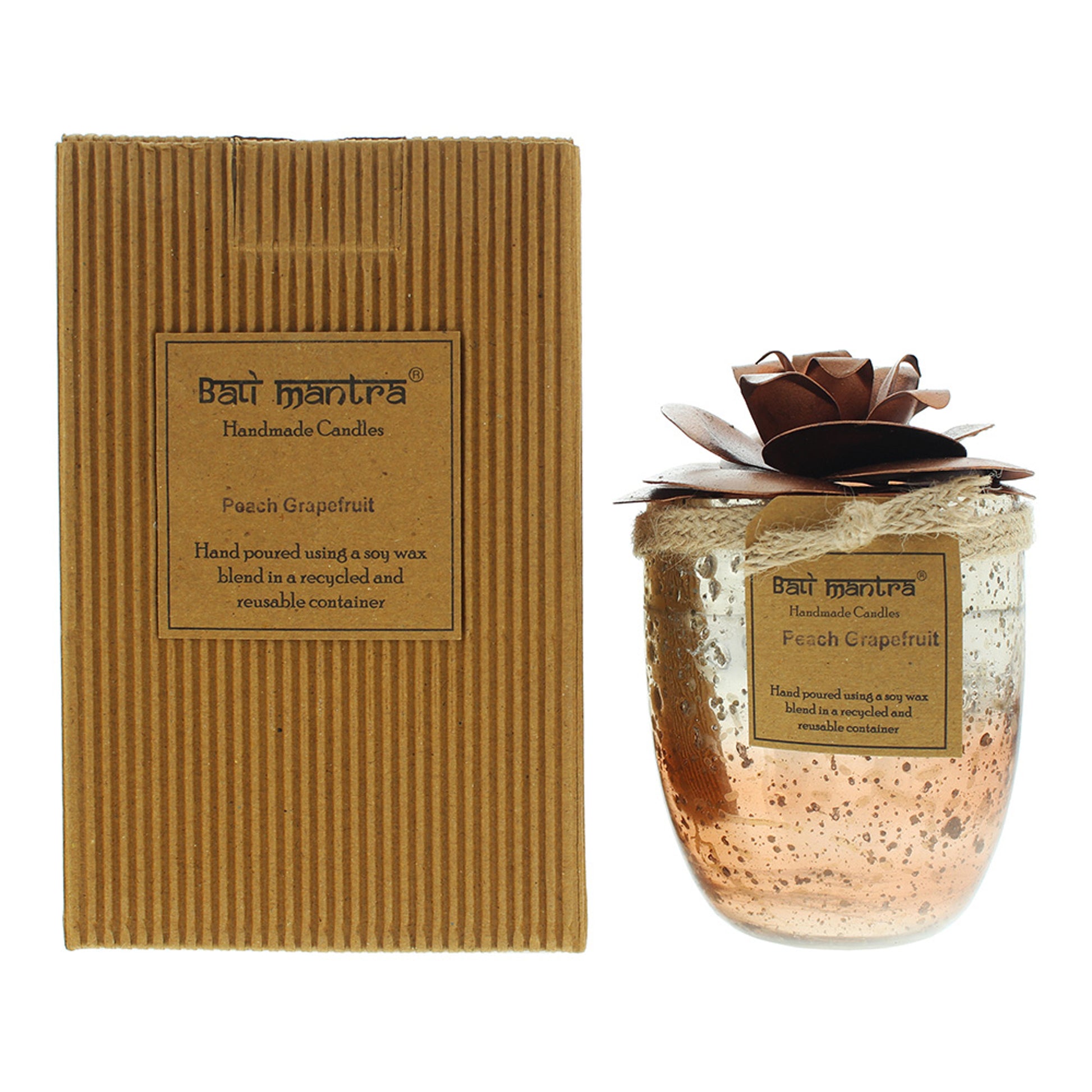 Bali Mantra Camellia Glass Copper Candle - Peach Grapefruit