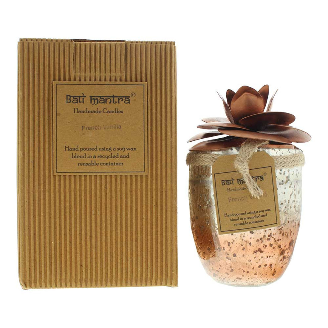 Bali Mantra Camellia Glass Copper Candle - French Vanilla