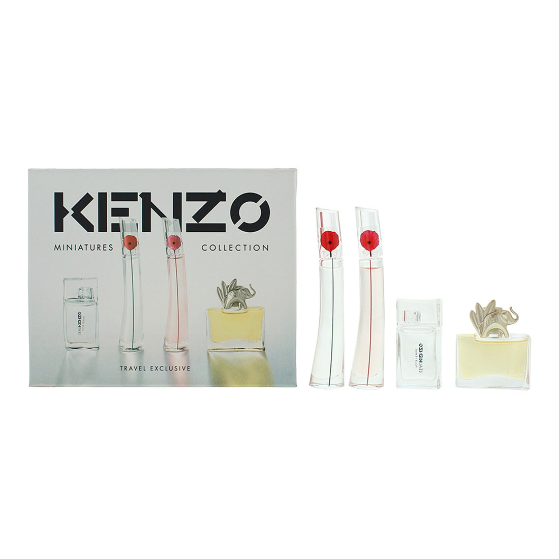 Kenzo Miniatures Gift Set 5ml Jungle Elephant EDP + 4ml Flower EDP + 4ml Flower by Kenzo Poppy Bouquet EDP + 5ml L'Eau Kenzo Pour Femme EDT