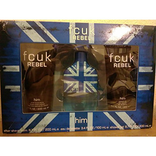 FCUK Rebel For Him Gift Set 100ml EDT + 200ml Shower Gel + 200ml Aftershave Balm