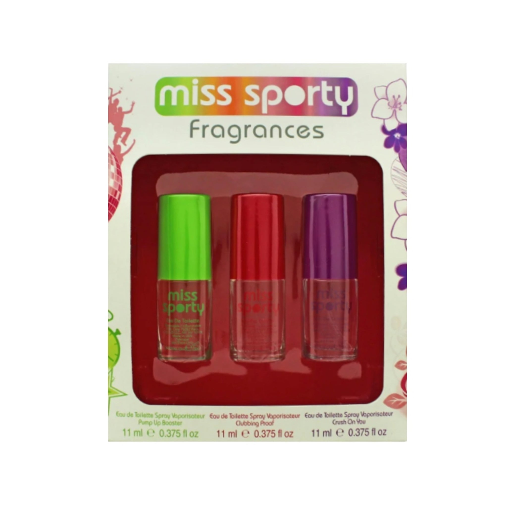 Miss Sporty Gift Set 11ml Pump Up Booster EDT + 11ml Clubbing Proof EDT + 11ml Crush On You EDT