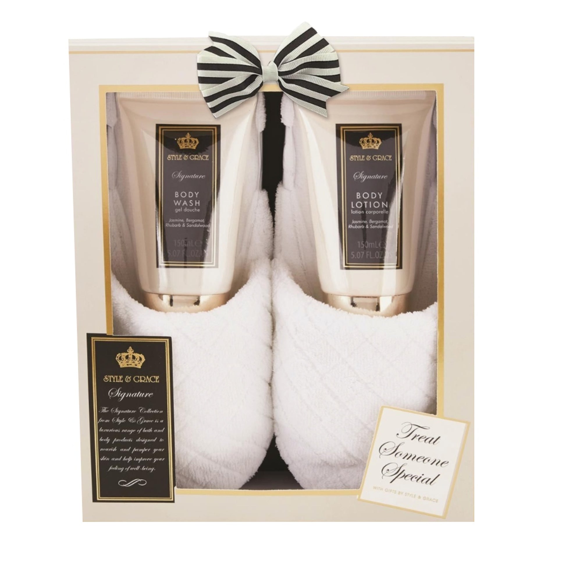 Style & Grace Signature Fluffy Slipper Gift Set 150ml Body Wash + 150ml Body Lotion + Slippers