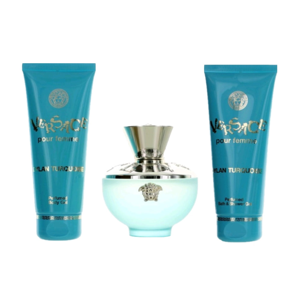 Versace Pour Femme Dylan Turquoise Gift Set 100ml EDT + 100ml Shower Gel + 100ml Body Lotion + Bag