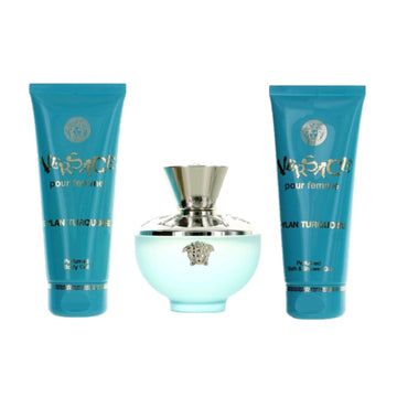 Versace Pour Femme Dylan Turquoise Gift Set 100ml EDT + 100ml Shower Gel + 100ml Body Lotion + Bag